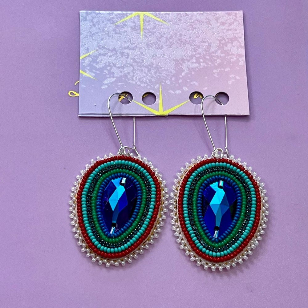 Handmade Oval Beaded Statement Earrings